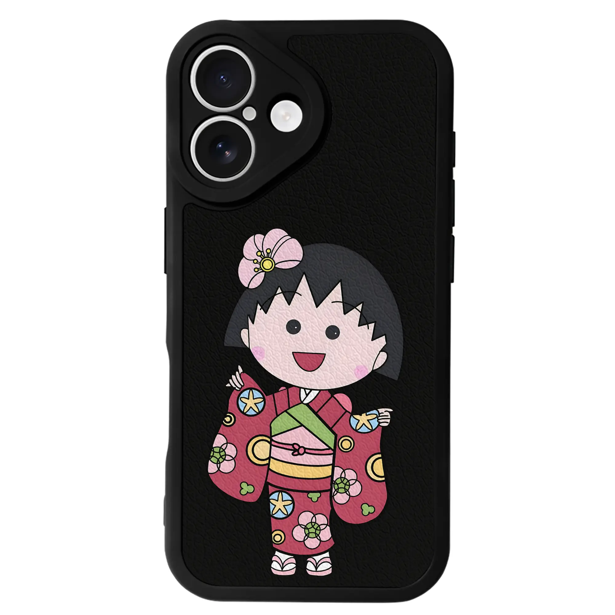 ちびまる子ちゃん グッズ さくら ももこ - IPhone 16シリーズ対応 ・ シリコンスマホケース ・ レザー調 ・ 高精度フィット ・ 耐衝撃 ・ ワイヤレス充電対応 ・ 精密カット